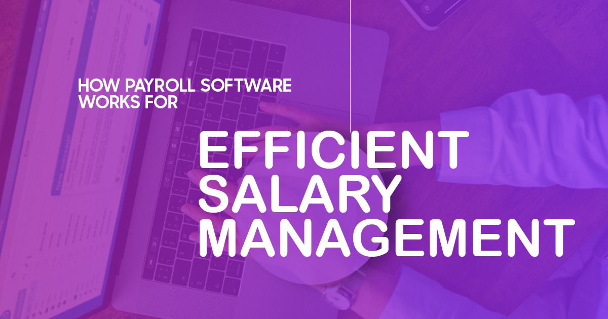 Overhead view of a person using a laptop with payroll software visuals, representing efficient salary management and payroll processing.